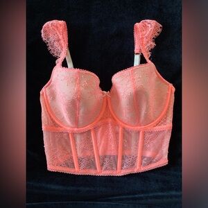 NWT Victorias Secret DREAM ANGELS Corset Top Bra Peach Coral Mesh & Lace Sz S-DD
